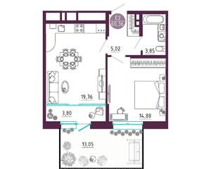 1-к квартира, вторичка, 60м2, 1/10 этаж