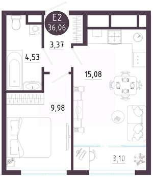 1-к квартира, вторичка, 36м2, 9/10 этаж