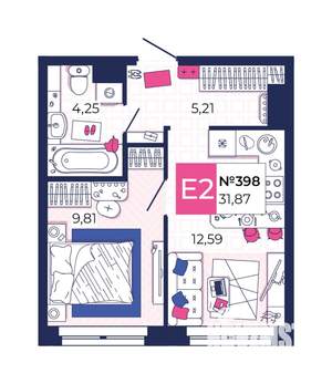 1-к квартира, вторичка, 32м2, 6/25 этаж