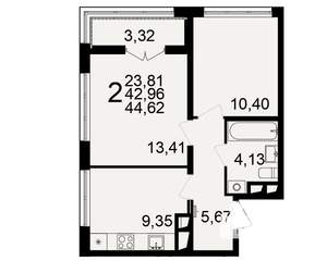 2-к квартира, строящийся дом, 43м2, 2/18 этаж