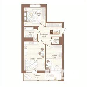 2-к квартира, строящийся дом, 57м2, 12/14 этаж