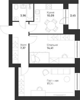 2-к квартира, вторичка, 56м2, 4/5 этаж
