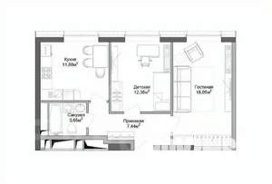 2-к квартира, вторичка, 45м2, 3/5 этаж