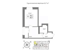 1-к квартира, вторичка, 31м2, 11/11 этаж