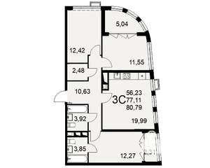 3-к квартира, строящийся дом, 81м2, 9/16 этаж
