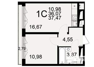1-к квартира, строящийся дом, 36м2, 6/25 этаж