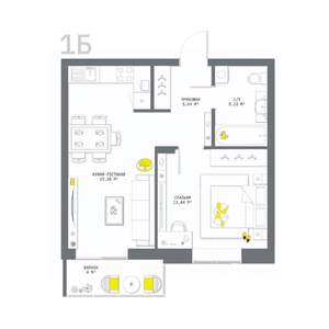 1-к квартира, вторичка, 48м2, 14/25 этаж