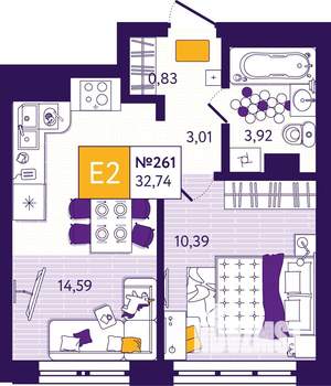 1-к квартира, вторичка, 33м2, 8/14 этаж