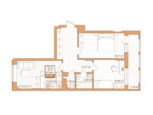 2-к квартира, строящийся дом, 58м2, 2/9 этаж