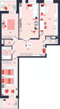 4-к квартира, вторичка, 100м2, 6/14 этаж