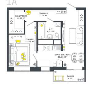 1-к квартира, вторичка, 51м2, 6/25 этаж