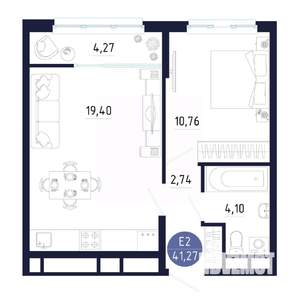 1-к квартира, строящийся дом, 41м2, 20/25 этаж