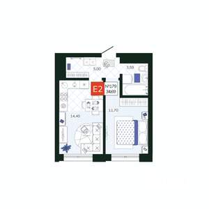 1-к квартира, вторичка, 35м2, 18/19 этаж