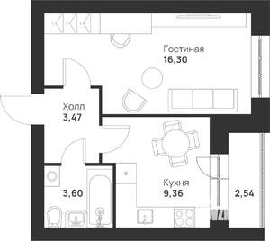 1-к квартира, строящийся дом, 35м2, 3/5 этаж