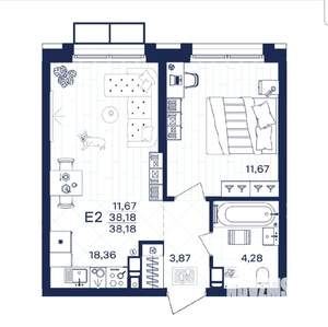 1-к квартира, вторичка, 38м2, 9/15 этаж