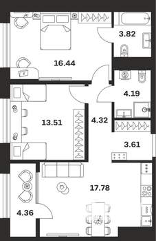 2-к квартира, вторичка, 68м2, 3/10 этаж