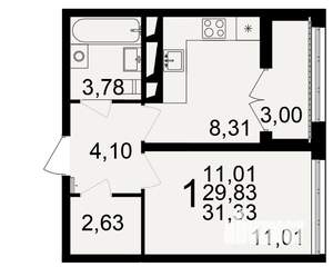 1-к квартира, вторичка, 31м2, 4/18 этаж