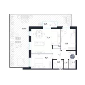2-к квартира, вторичка, 131м2, 1/25 этаж