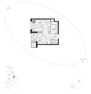 Студия квартира, вторичка, 38м2, 2/21 этаж