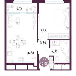 1-к квартира, вторичка, 40м2, 6/10 этаж