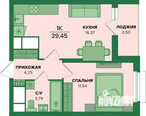 1-к квартира, вторичка, 39м2, 20/25 этаж