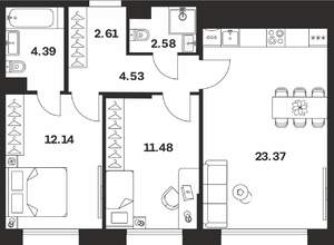 2-к квартира, вторичка, 61м2, 9/10 этаж