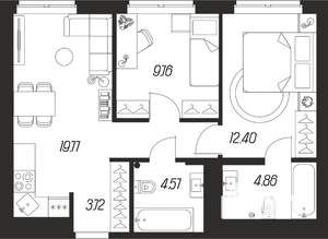 2-к квартира, вторичка, 55м2, 2/25 этаж