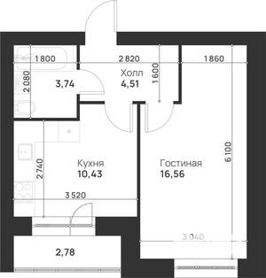 1-к квартира, строящийся дом, 38м2, 1/5 этаж