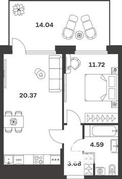 1-к квартира, вторичка, 45м2, 1/10 этаж