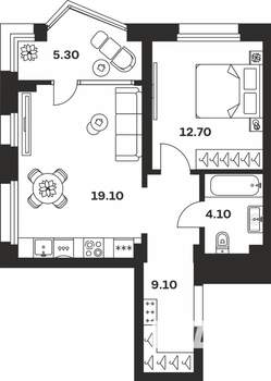 1-к квартира, строящийся дом, 50м2, 17/24 этаж