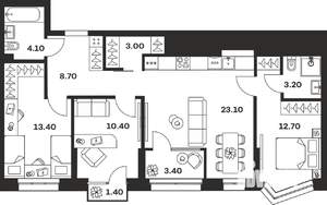 3-к квартира, строящийся дом, 83м2, 6/24 этаж
