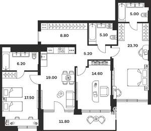 3-к квартира, вторичка, 117м2, 1/9 этаж