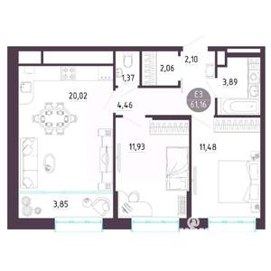 2-к квартира, вторичка, 61м2, 10/10 этаж