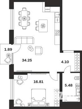 1-к квартира, вторичка, 63м2, 4/10 этаж