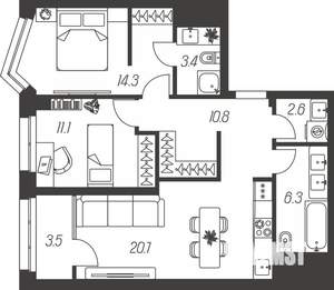 3-к квартира, строящийся дом, 73м2, 9/24 этаж