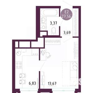1-к квартира, вторичка, 28м2, 7/10 этаж