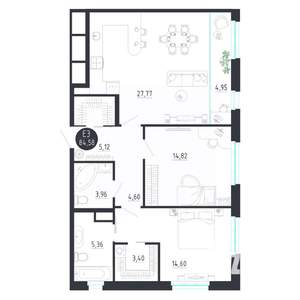 2-к квартира, строящийся дом, 85м2, 3/8 этаж
