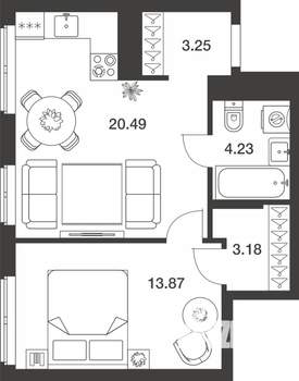 1-к квартира, вторичка, 45м2, 6/25 этаж