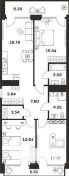 3-к квартира, вторичка, 97м2, 9/10 этаж