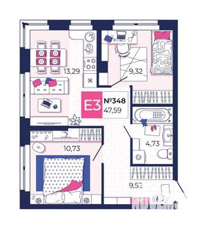 2-к квартира, вторичка, 48м2, 2/25 этаж