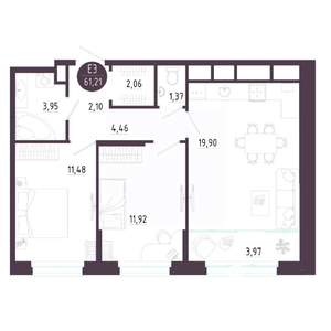 2-к квартира, строящийся дом, 61м2, 5/10 этаж