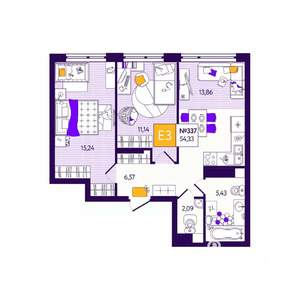 2-к квартира, вторичка, 54м2, 12/12 этаж