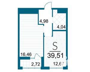 1-к квартира, строящийся дом, 40м2, 23/25 этаж