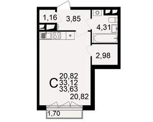 1-к квартира, строящийся дом, 33м2, 5/18 этаж