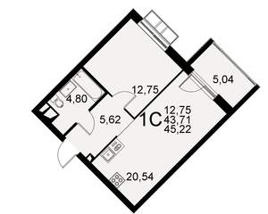 1-к квартира, строящийся дом, 44м2, 2/11 этаж