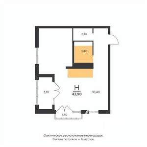 1-к квартира, строящийся дом, 44м2, 5/5 этаж