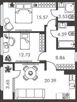 2-к квартира, вторичка, 69м2, 2/9 этаж