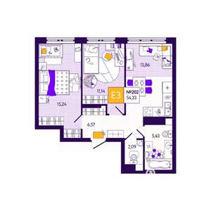 2-к квартира, вторичка, 54м2, 3/12 этаж