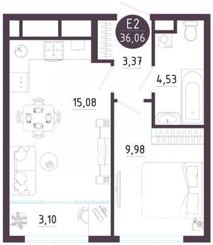 1-к квартира, вторичка, 36м2, 4/10 этаж