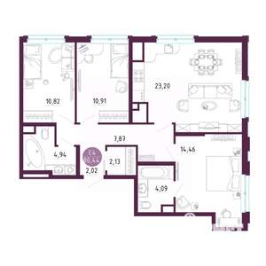 3-к квартира, вторичка, 80м2, 9/10 этаж